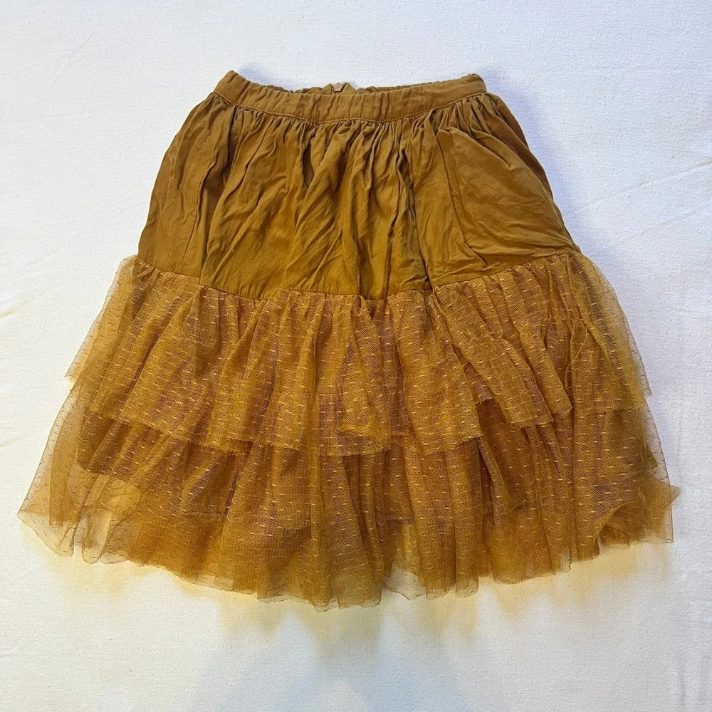Mia Joy Ada Tulle Skirt Tiered Tulle Skirt Size 3 Golden Brown Orange